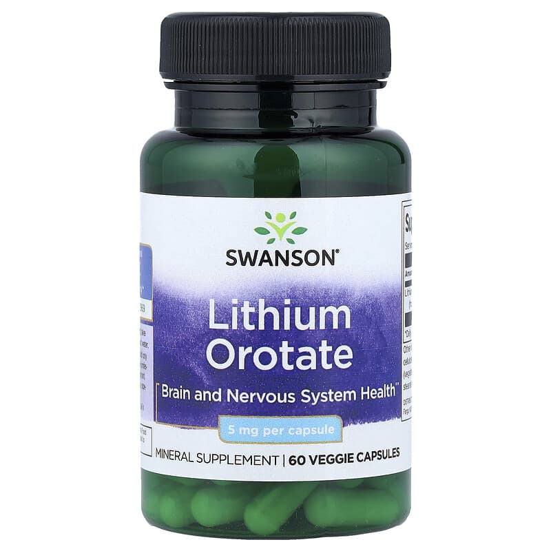 Swanson 5mg Lithium Orotate Brain & Nervous System Support 60 Veggie Capsules