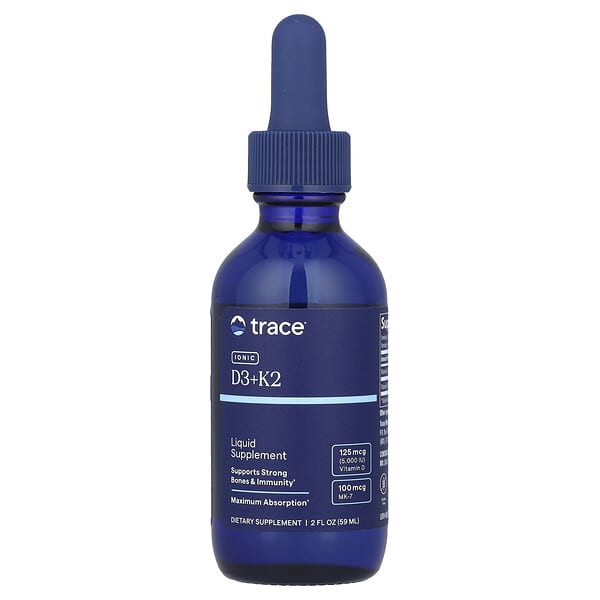 Trace Ionic D3+K2 Liquid Supplement for Bone, Immune, and Heart Health