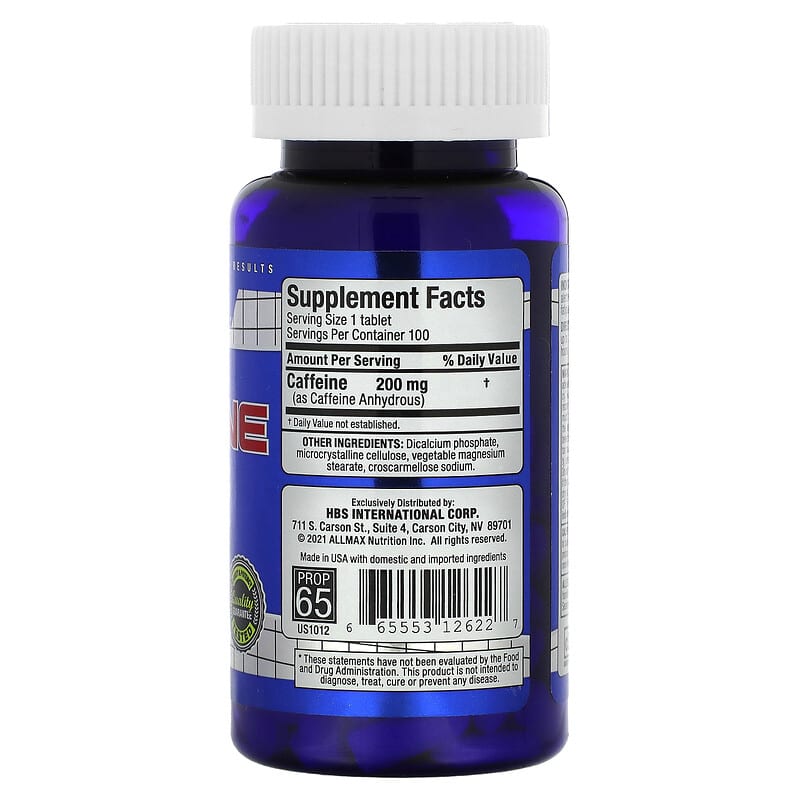 ALLMAX Essentials High-Potency Caffeine Tablets 200mg for Energy & Focus, 100 Count