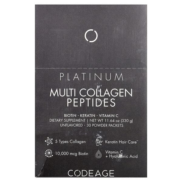 Codeage Platinum Multi Collagen Peptides: Unflavored 5-Type Hydrolyzed Powder, 30 Servings