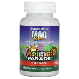 NaturesPlus MagKidz Animal Parade Children's Chewable Magnesium, Cherry Flavor, 90 Tablets