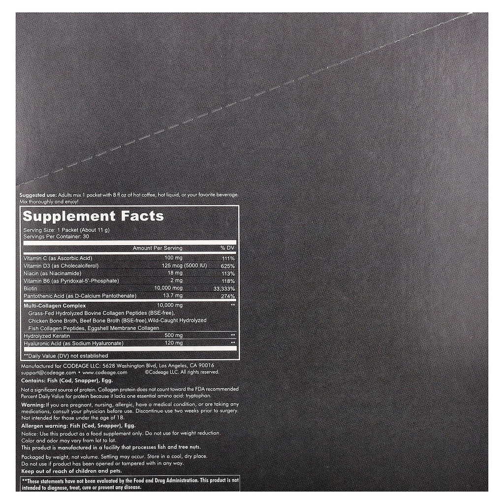 Codeage Platinum Multi Collagen Peptides: Unflavored 5-Type Hydrolyzed Powder, 30 Servings