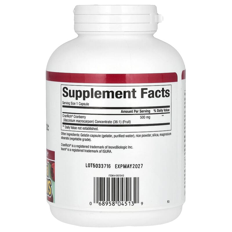 Natural Factors CranRich Cranberry Concentrate Super Strength 500 mg 180 Capsules