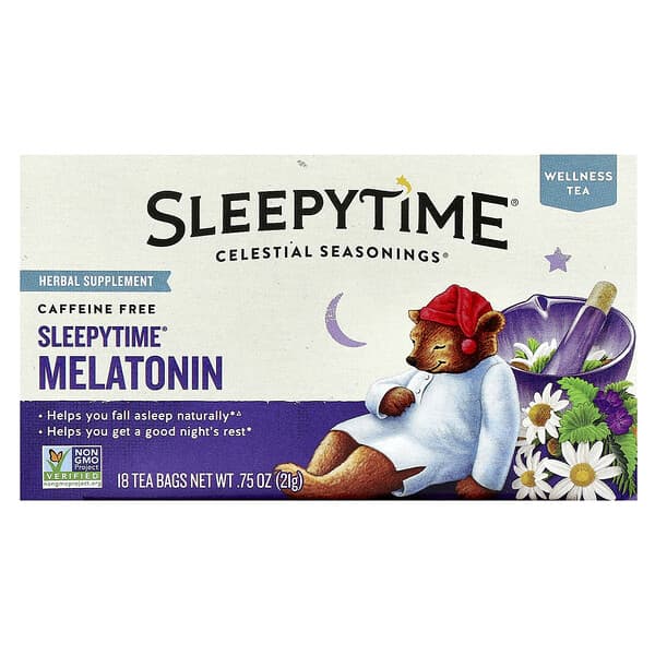 Celestial Seasonings Sleepytime Melatonin Caffeine-Free Herbal Relaxation Wellness Tea Bags