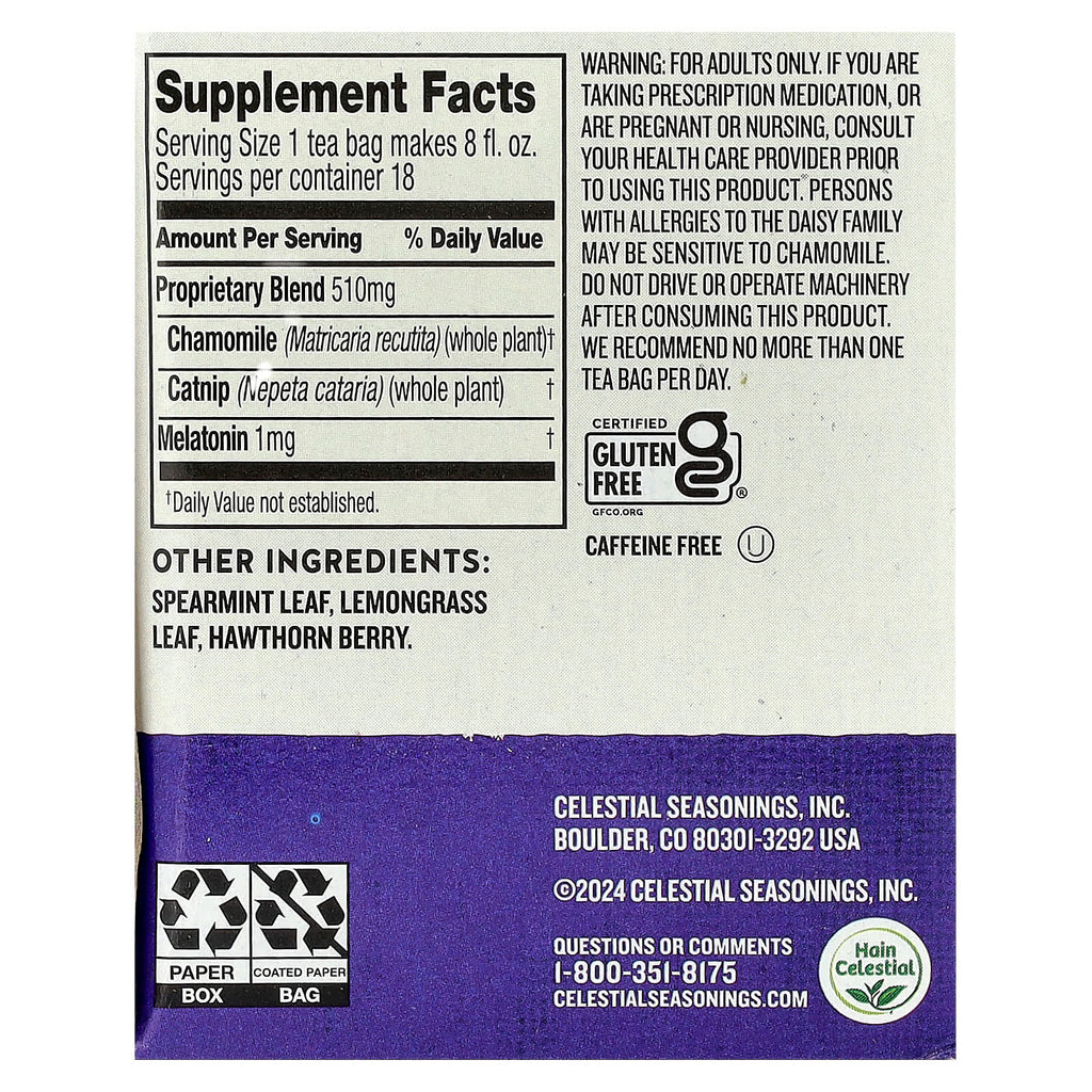 Celestial Seasonings Sleepytime Melatonin Caffeine-Free Herbal Relaxation Wellness Tea Bags