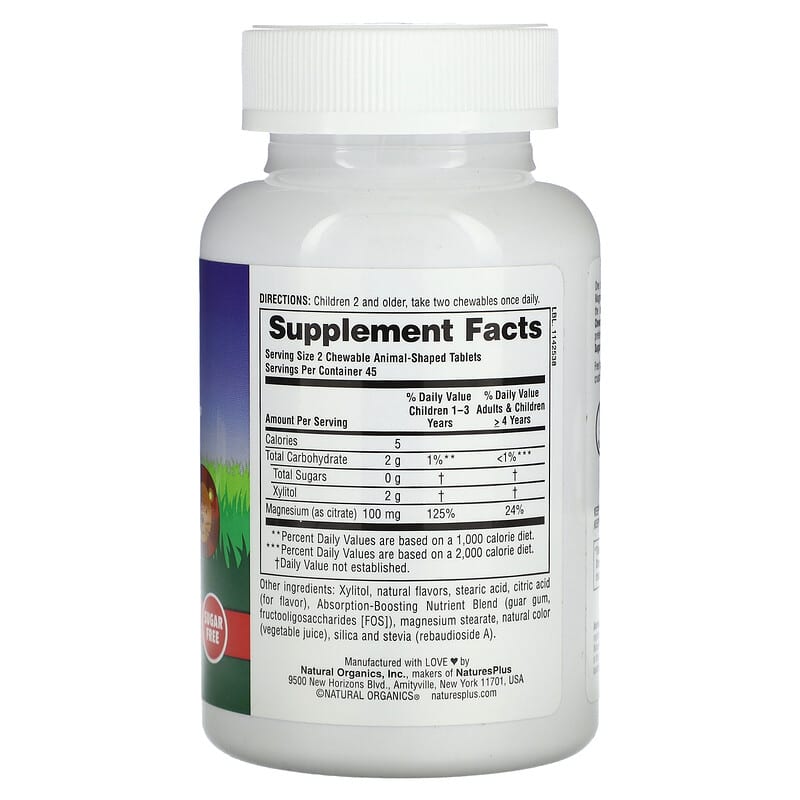 NaturesPlus MagKidz Animal Parade Children's Chewable Magnesium, Cherry Flavor, 90 Tablets