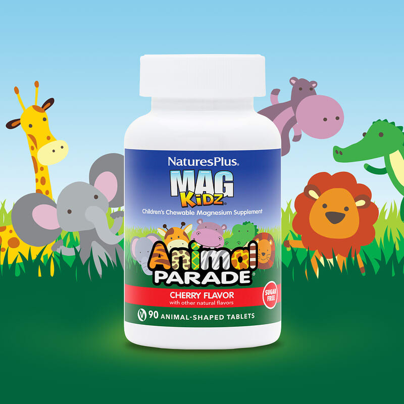 NaturesPlus MagKidz Animal Parade Children's Chewable Magnesium, Cherry Flavor, 90 Tablets