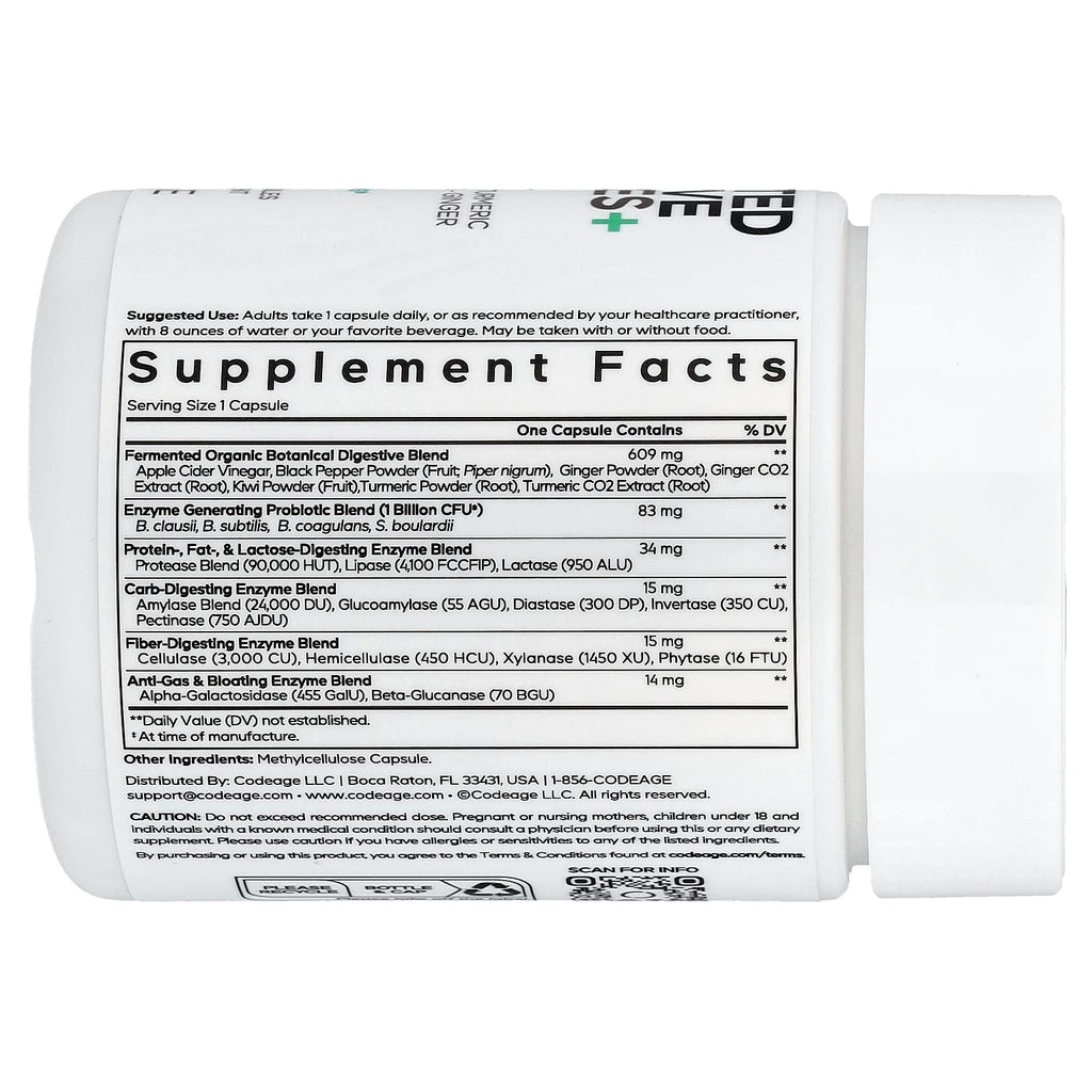 Codeage Fermented Digestive Enzymes+ for Optimal Gut Health - 90 Vegetable Capsules