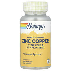 Solaray Zinc Copper with Kelp & Pumpkin Seed, 100 VegCaps, Immune Support