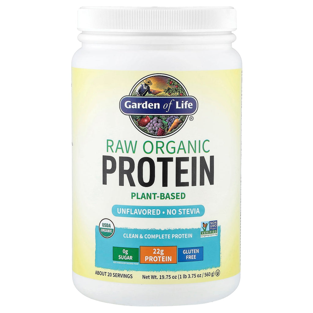 Garden of Life RAW Organic Plant-Based Protein Powder, Unflavored, 19.75 oz