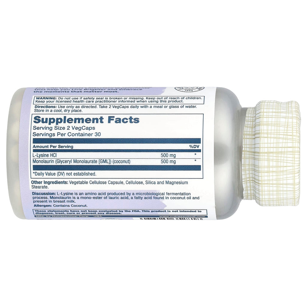Solaray L-Lysine Monolaurin 1:1 Ratio Immune Support Supplement 60 VegCaps