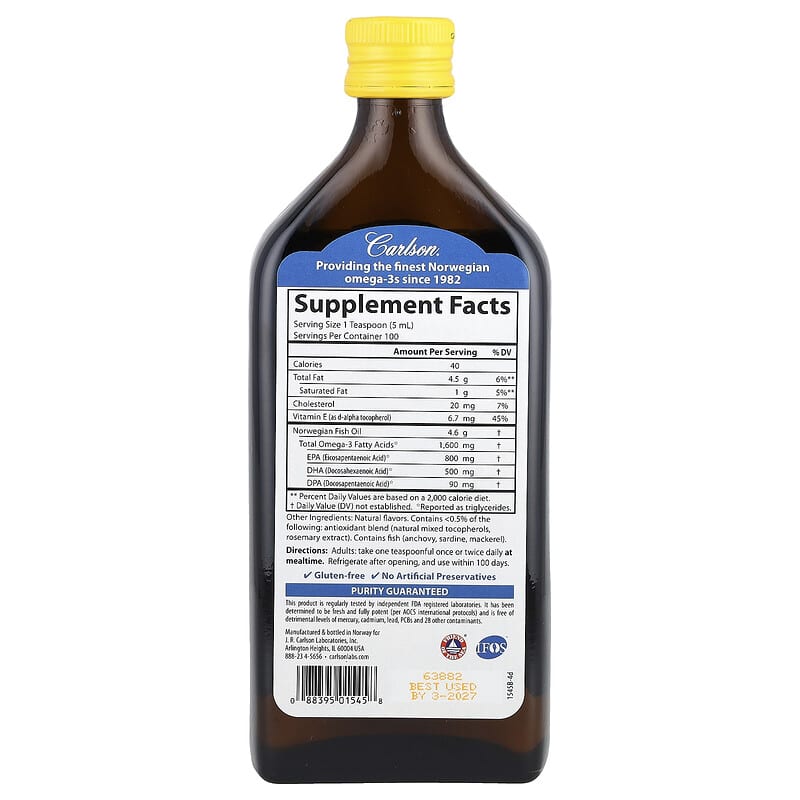 Carlson Norwegian The Very Finest Fish Oil, Natural Lemon Flavor, 16.9 fl oz