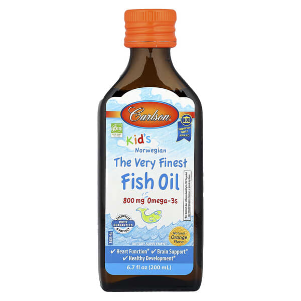 Carlson Kids Norwegian Finest Fish Oil: Natural Orange Omega-3 Liquid Supplement