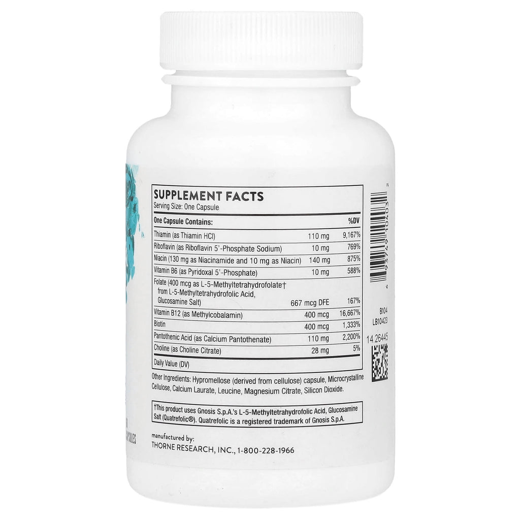 Thorne Basic B Complex: Essential B Vitamins for Energy, Stress, Neurological Support