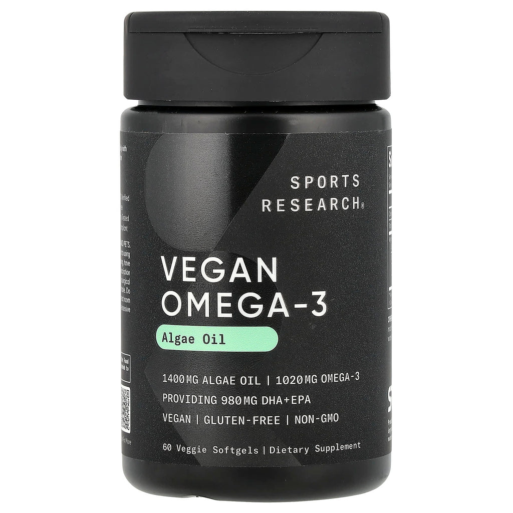 Sports Research Vegan Omega-3 Algae Oil: 1020mg DHA/EPA, 60 Count Veggie Softgels