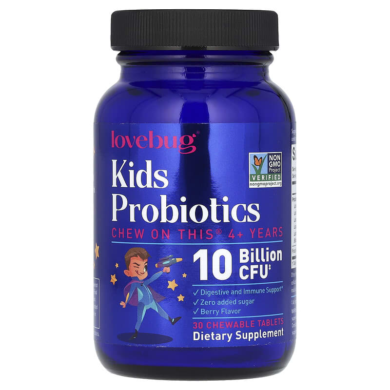 LoveBug Kids Probiotics Berry Chewable Tablets 10 Billion CFU for Ages 4+