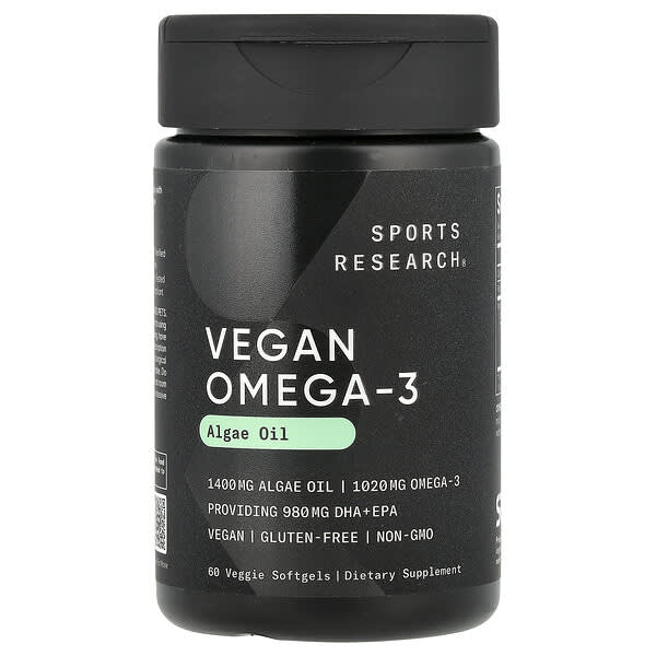 Sports Research Vegan Omega-3 Algae Oil: 1020mg DHA/EPA, 60 Count Veggie Softgels