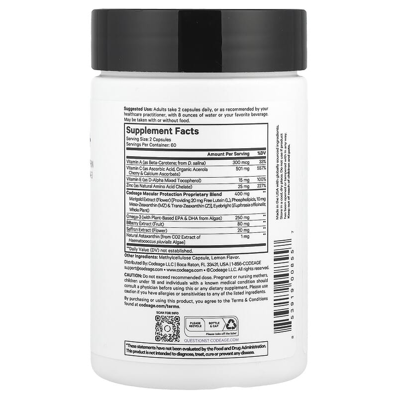 Codeage Eyes Vitamins+ with Lutein, Zeaxanthin, Astaxanthin for Optimal Vision