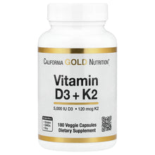 Load image into Gallery viewer, California Gold Nutrition Vitamin D3 + K2 MK-7, 180 Veggie Capsules