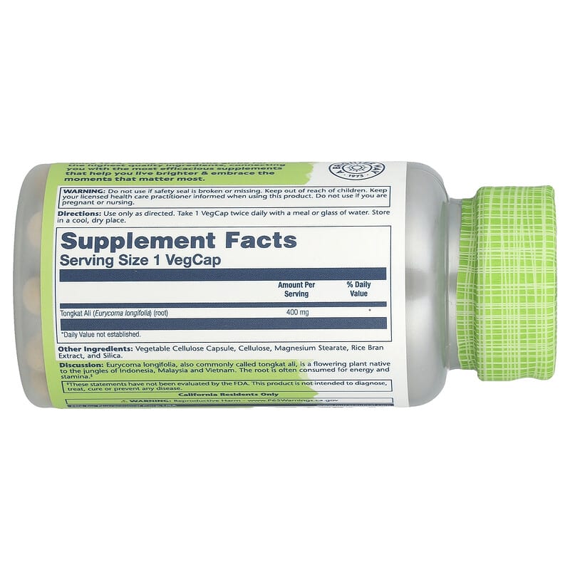 Solaray Tongkat Ali 400mg Herbal Support for Energy & Stamina, 60 VegCaps