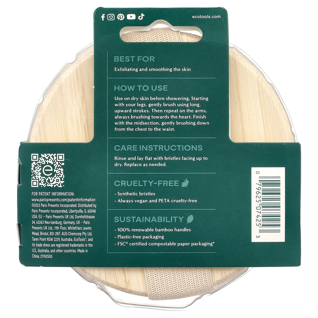 EcoTools Natural Bristle Dry Body Brush: Exfoliates, Smooths Skin, Enhances Circulation