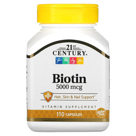 21st Century Biotin 5,000 mcg for Hair, Skin, Nail Support - 110 Capsules