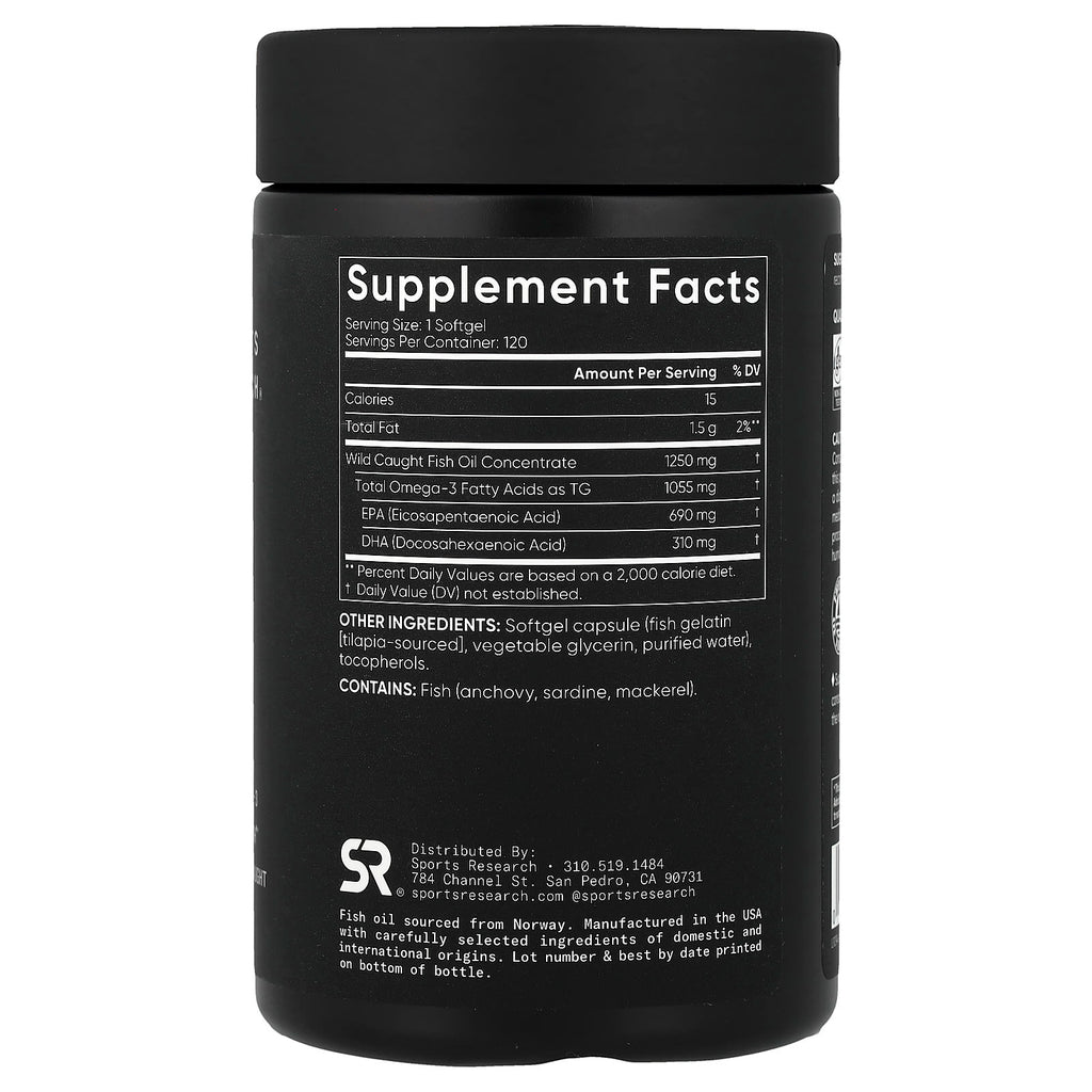 Sports Research Triple Strength Omega-3 Fish Oil Softgels for Cardiovascular Health
