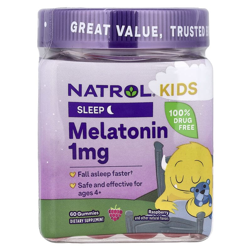 Natrol Kids Melatonin 1mg Raspberry Gummies for Ages 4+, Supports Sleep
