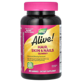Nature's Way Alive! Strawberry Hair, Skin & Nails Gummies with Biotin & Collagen, 60 Count