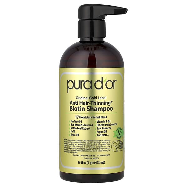Pura D'or Biotin Anti Hair-Thinning Shampoo for Thicker, Stronger Hair