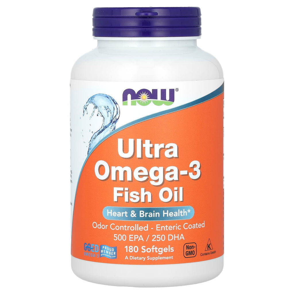 NOW Foods Ultra Omega-3 Fish Oil, High Potency EPA DHA, 180 Softgels for Heart & Brain Health