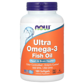 NOW Foods Ultra Omega-3 Fish Oil, High Potency EPA DHA, 180 Softgels for Heart & Brain Health