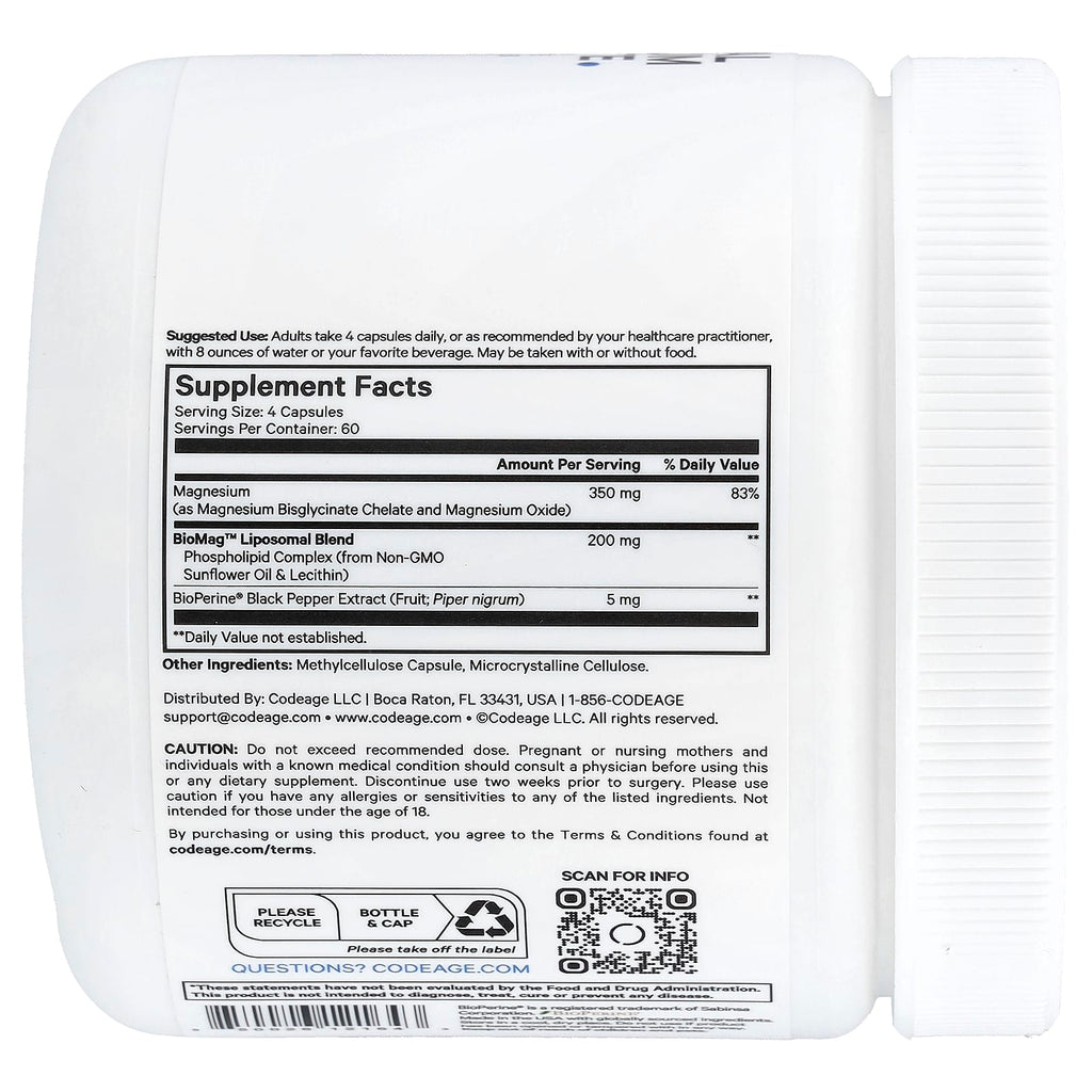 Codeage Liposomal Magnesium Glycinate: High Absorption Vegan 240 Vegetable Capsules