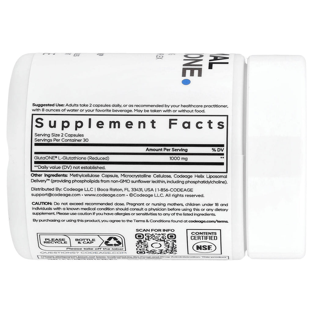 Codeage Liposomal Glutathione 500mg, 60 Vegetable Capsules for Antioxidant Support