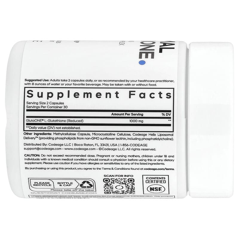 Codeage Liposomal Glutathione 500mg, 60 Vegetable Capsules for Antioxidant Support