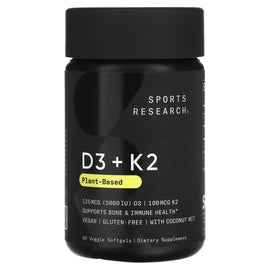 Sports Research Plant-Based D3 + K2 Vitamin Supplement for Bone & Immune Health