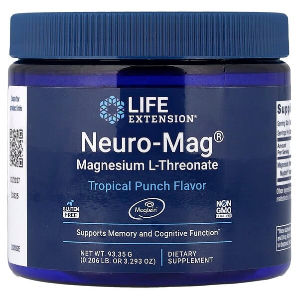 Life Extension Neuro-Mag Magnesium L-Threonate Tropical Punch Cognitive Support Powder