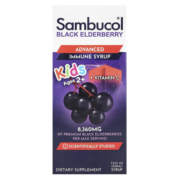 Sambucol Kids Advanced Immune Black Elderberry Syrup with Vitamin C, 8360mg
