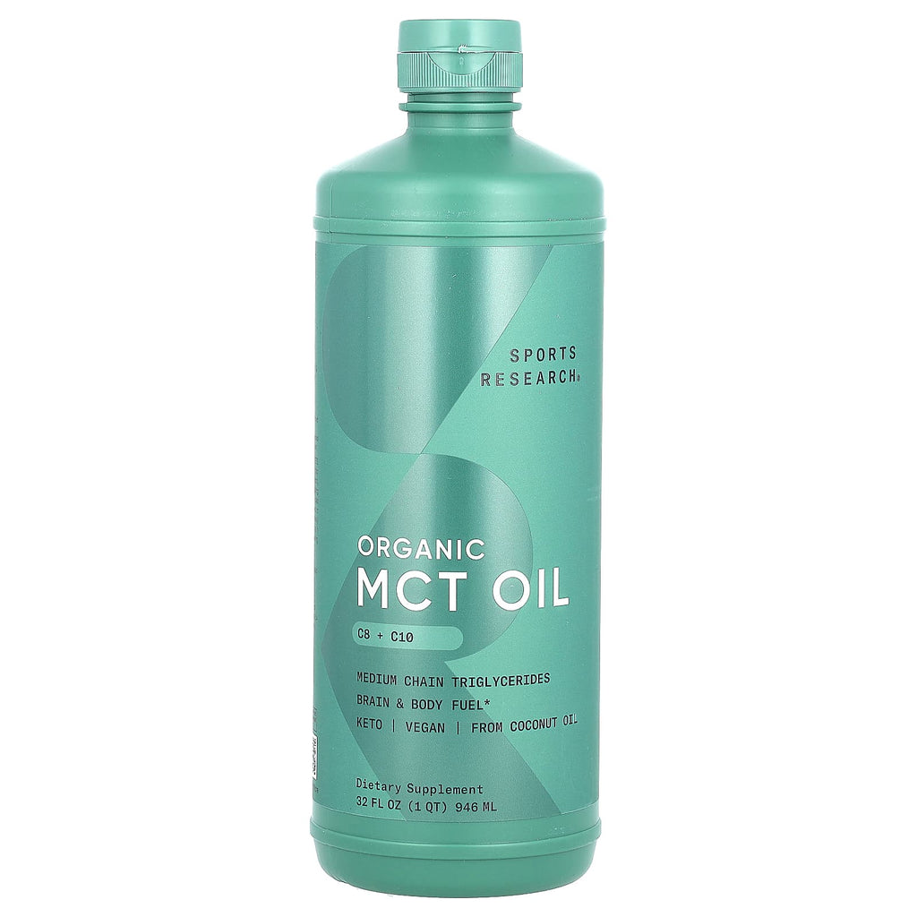 Sports Research Organic MCT Oil: Pure Energy, Brain & Body Fuel, Keto & Vegan, 32 fl oz