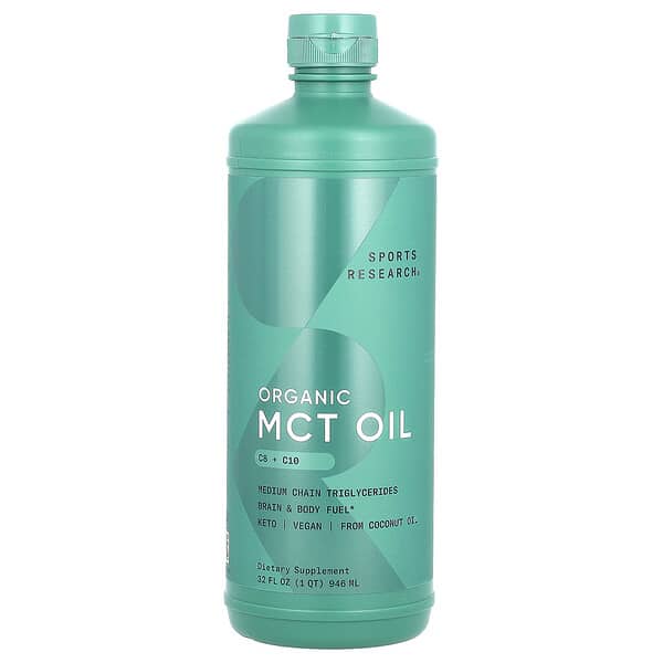 Sports Research Organic MCT Oil: Pure Energy, Brain & Body Fuel, Keto & Vegan, 32 fl oz