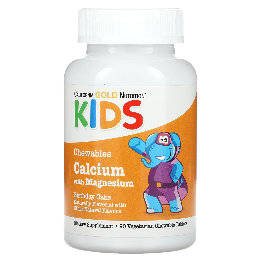 California Gold Kids Chewable Calcium Magnesium, Birthday Cake Vegetarian Tablets, 90 Count