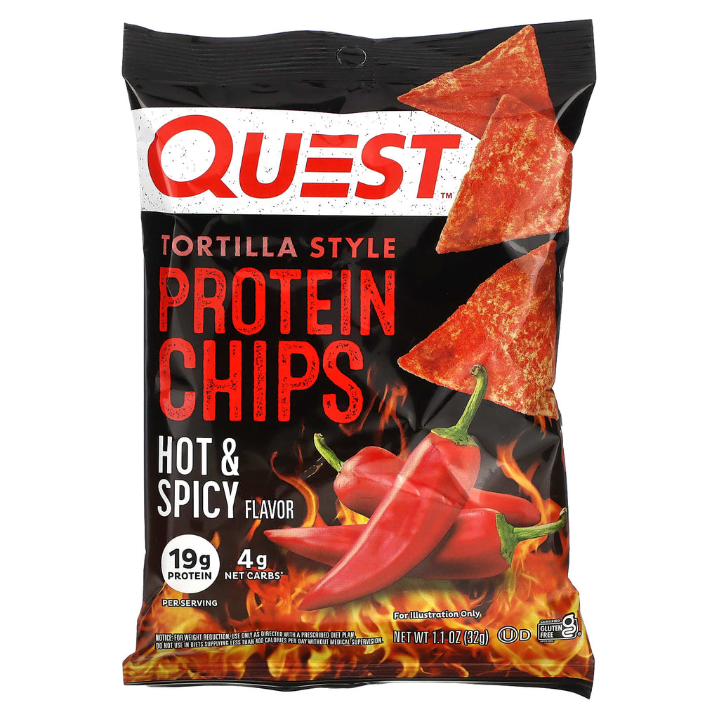 Quest Nutrition Hot & Spicy Tortilla Style Protein Chips - High Protein Low Carb Snack 8-Pack