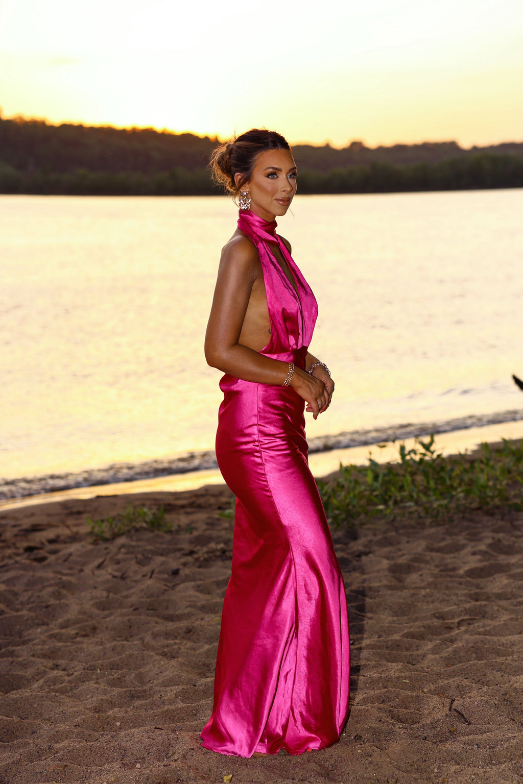 Pink Satin Maxi Dress