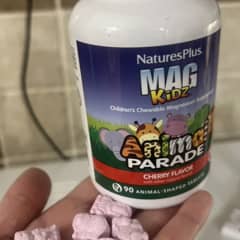 NaturesPlus MagKidz Animal Parade Children's Chewable Magnesium, Cherry Flavor, 90 Tablets