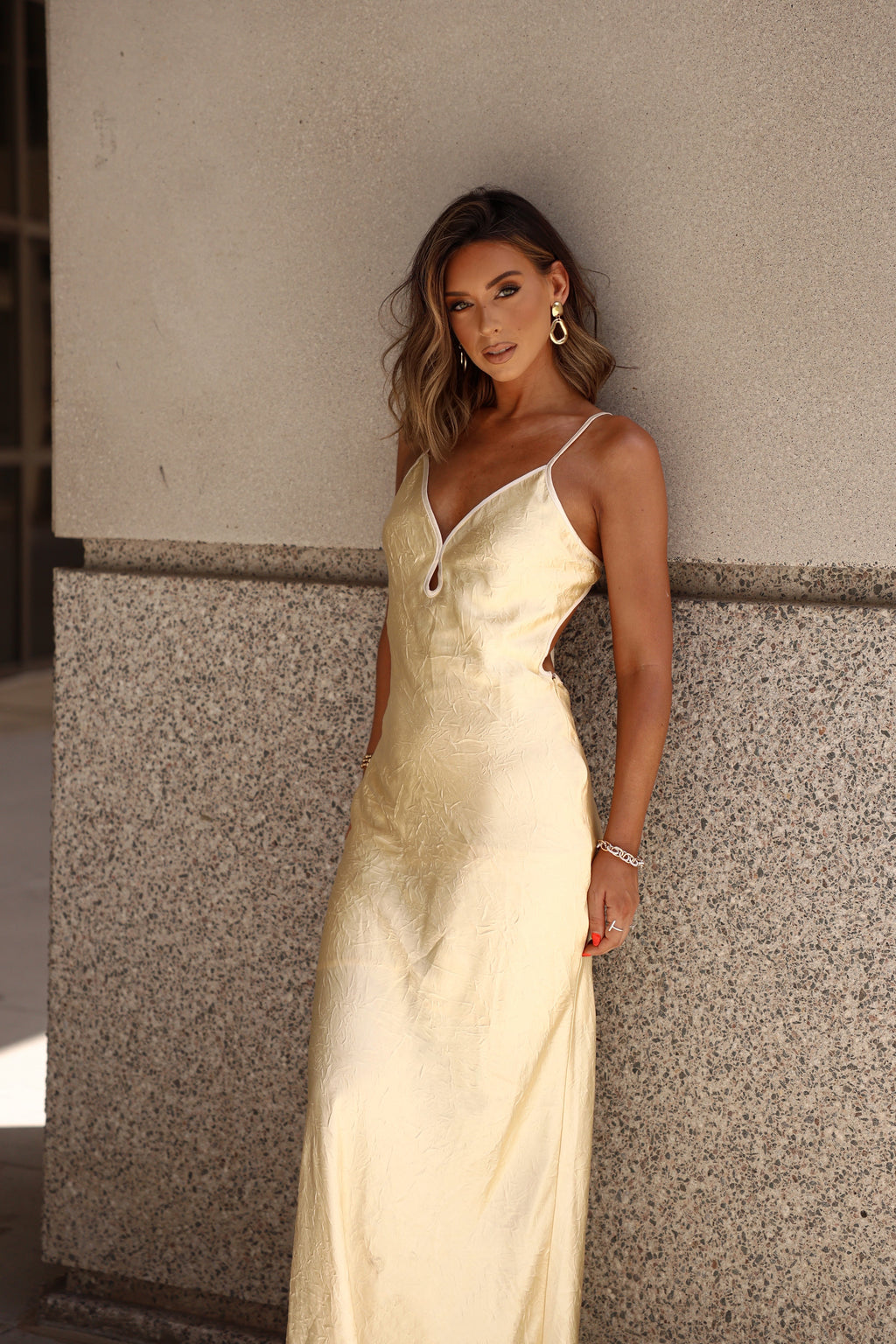 Yellow Satin Slip Dress