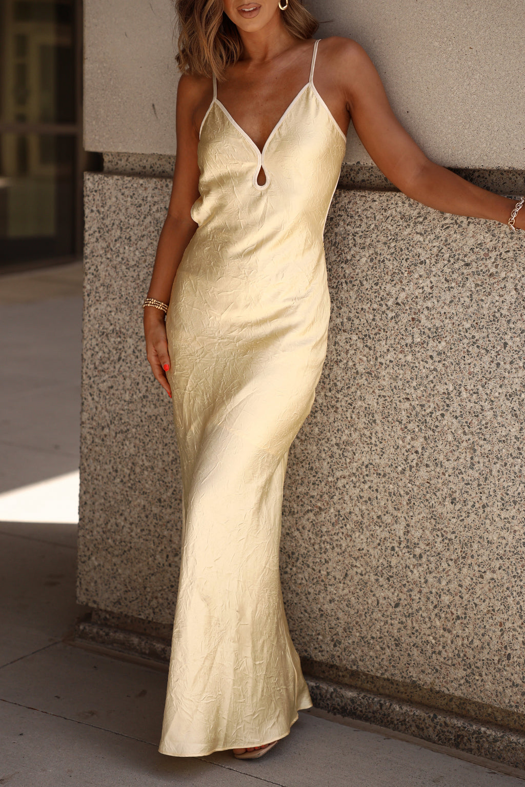 Yellow Satin Slip Dress
