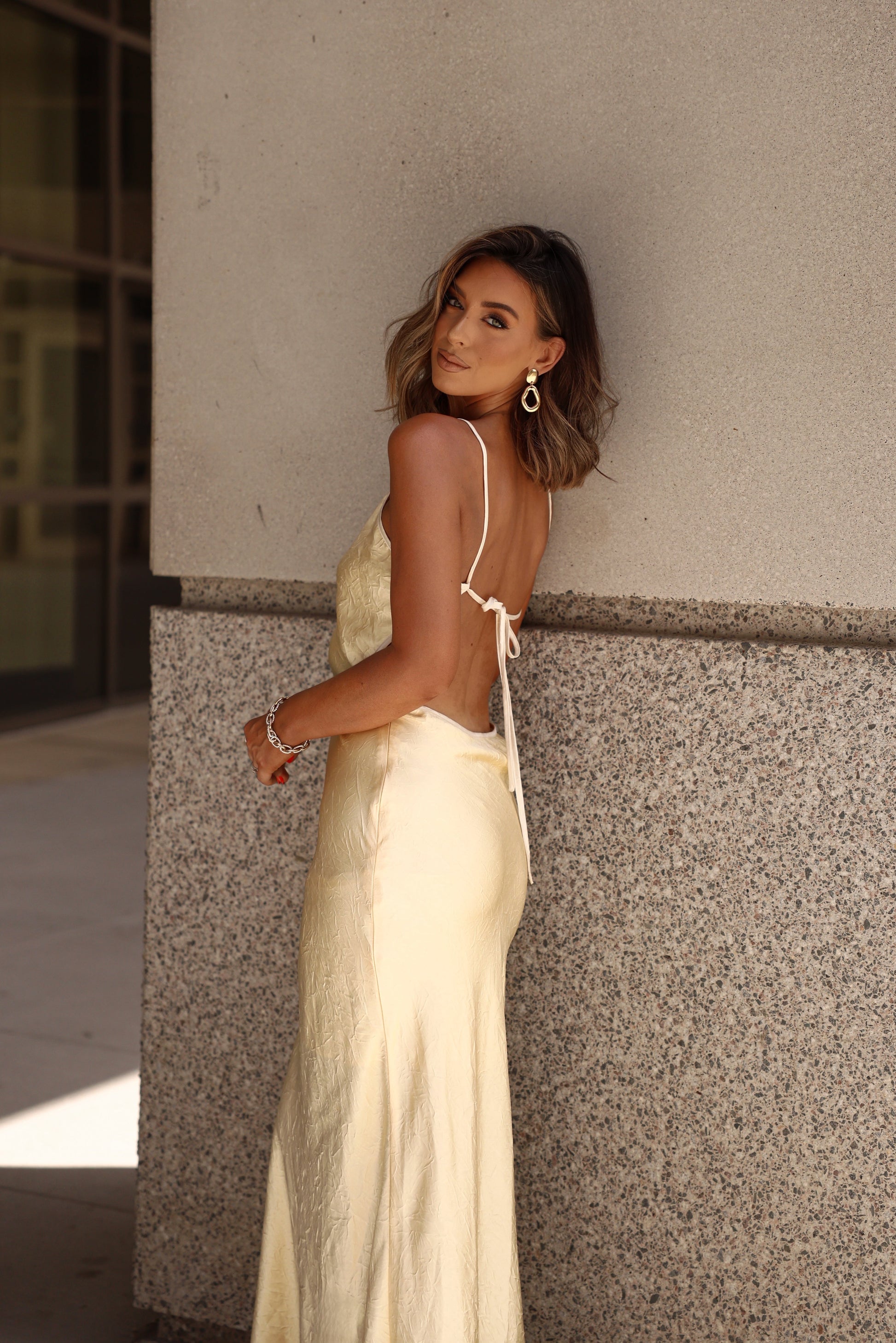 Yellow Satin Slip Dress